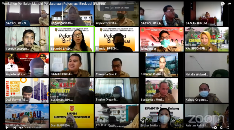 WORKSHOP   PENILAIAN MANDIRI PELAKSANAAN REFORMASI BIROKRASI (PMRPB) DI LINGKUNGAN PROVINSI KALIMANTAN TENGAH TAHUN 2021
