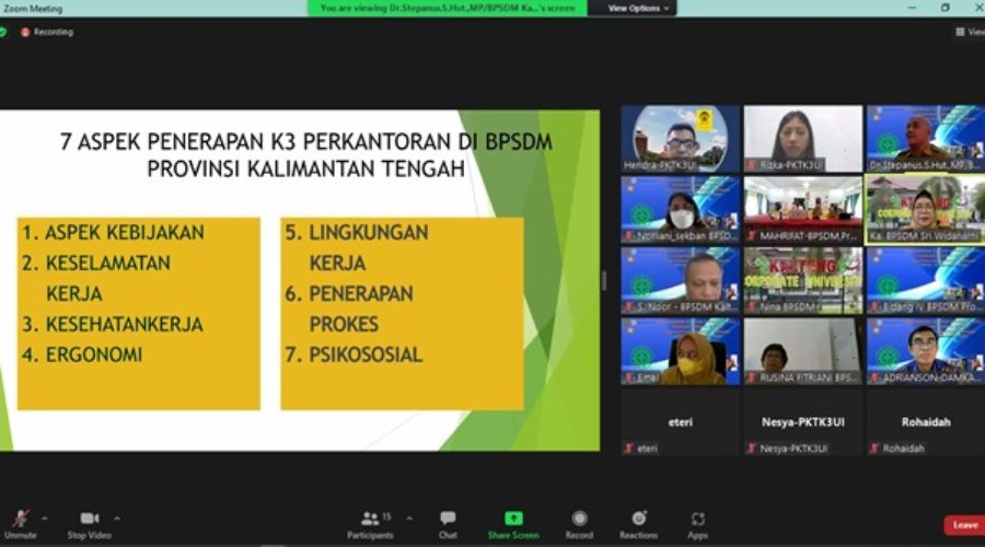 BPSDM Prov. Kalteng masuk peringkat 10 – Besar Instansi terbaik dalam Penerapan K3 dan Prokes COVID-19 di Perkantoran